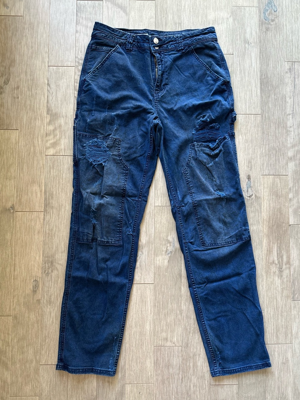 Pilcro The Wanderer Blue Distressed Straight-Leg Jeans Size 29 Tall